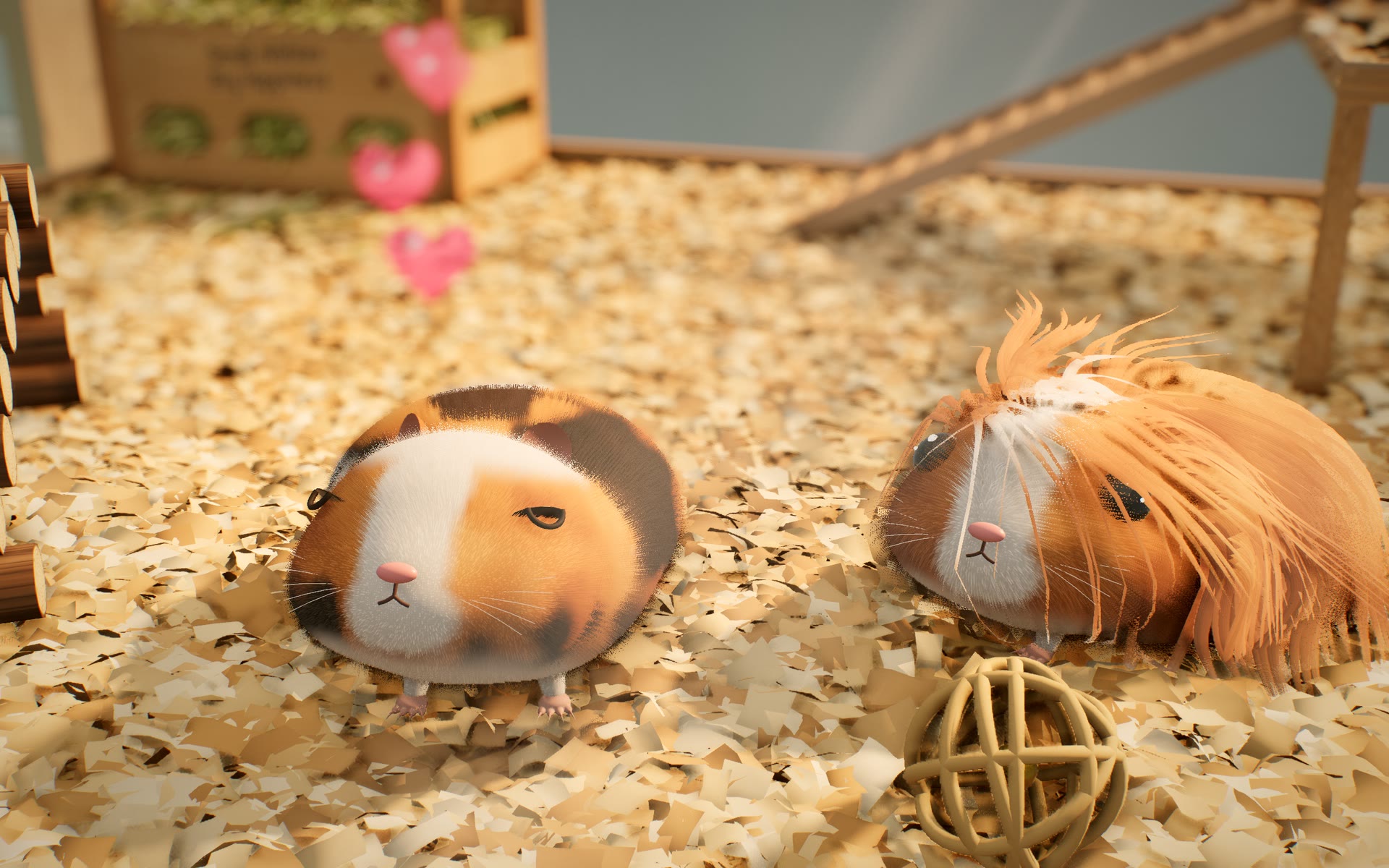 Ein Meerschweinchen wird gestreichelt, kleine Herzen steigen auf